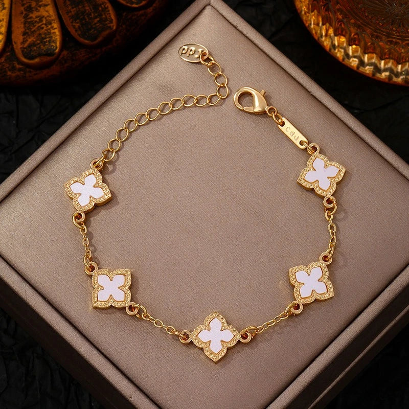 Bracelet Trèfle Porte-Bonheur Plaqué Or – Femme