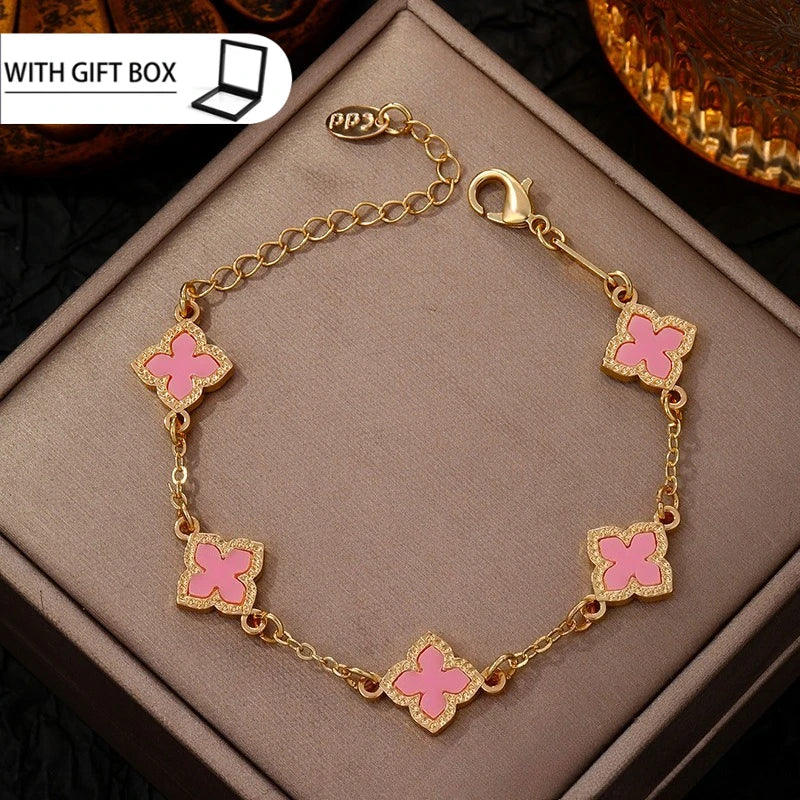 Bracelet Trèfle Porte-Bonheur Plaqué Or – Femme