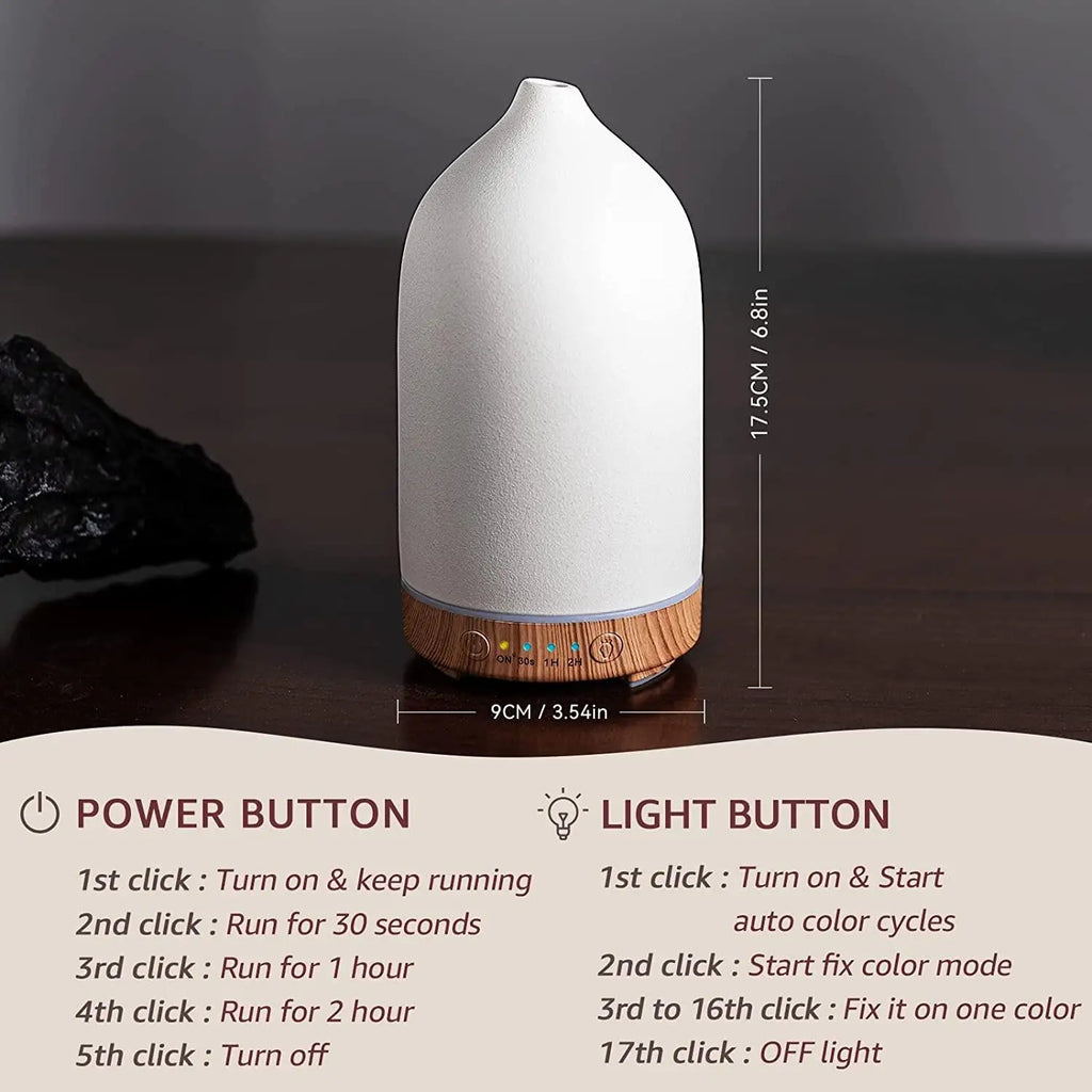 Diffuseur d'Huiles Essentielles en Céramique – Humidificateur Ultrasonique 7 Couleurs | ZenVie