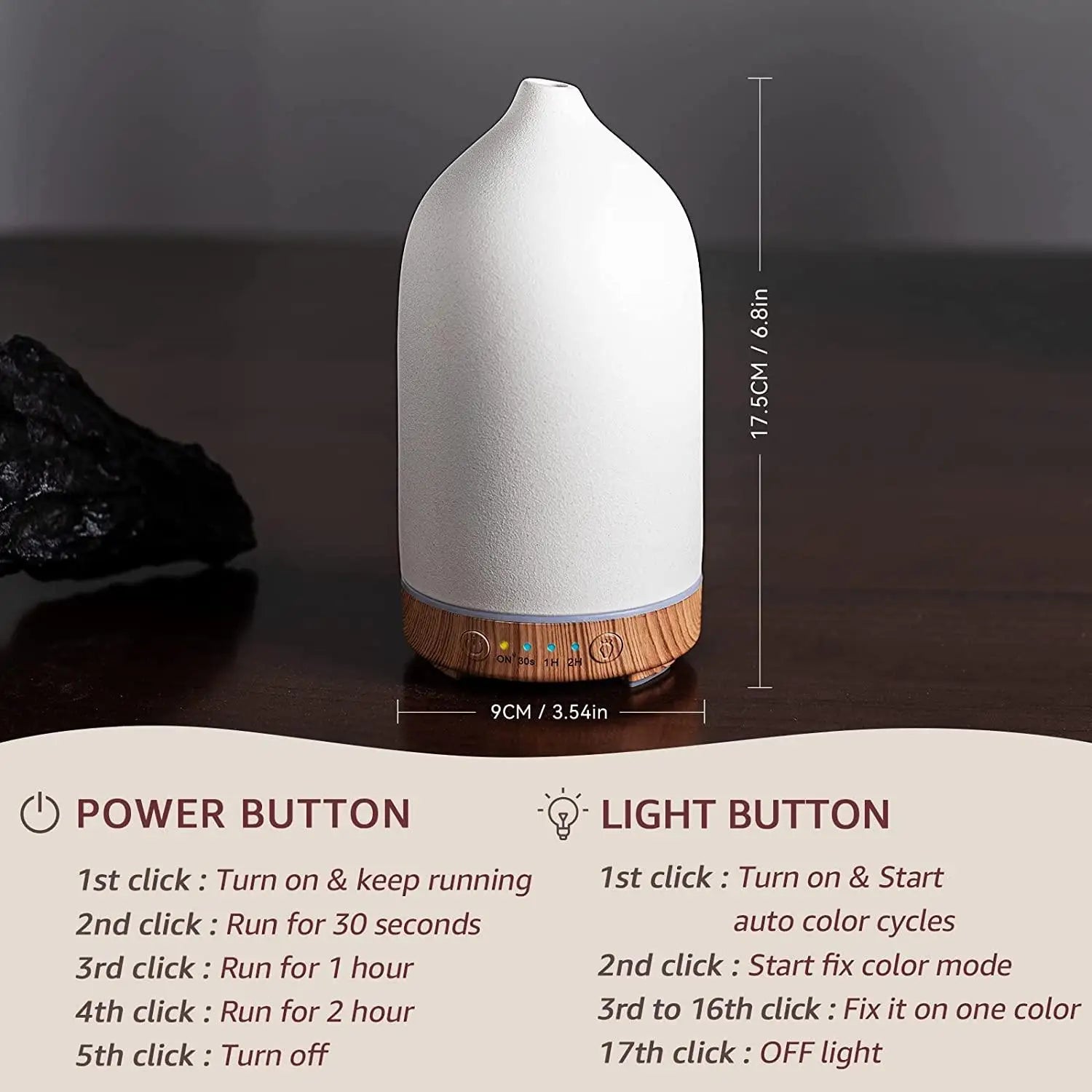 Diffuseur d'Huiles Essentielles en Céramique – Humidificateur Ultrasonique 7 Couleurs | ZenVie