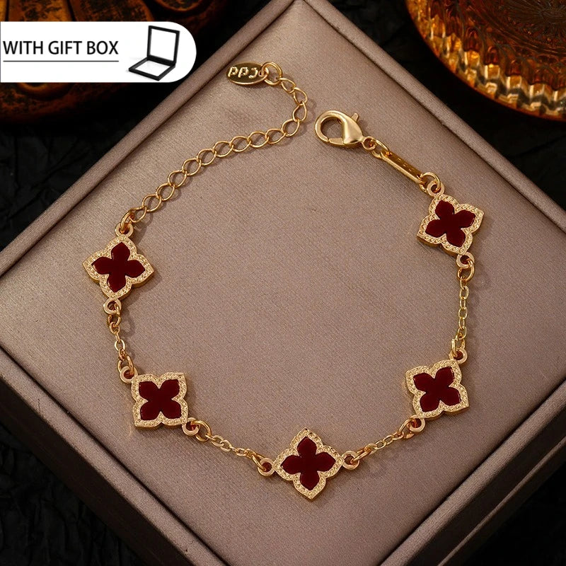 Bracelet Trèfle Porte-Bonheur Plaqué Or – Femme