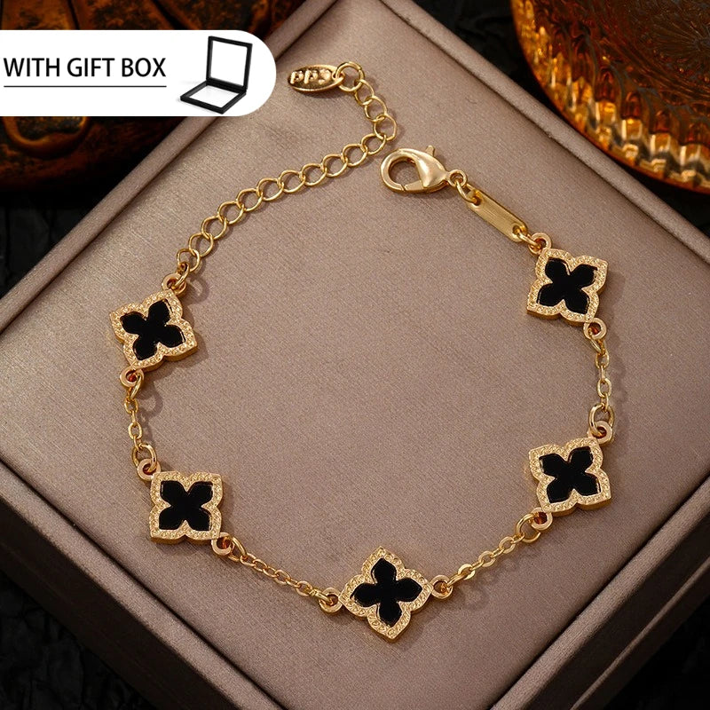 Bracelet Trèfle Porte-Bonheur Plaqué Or – Femme
