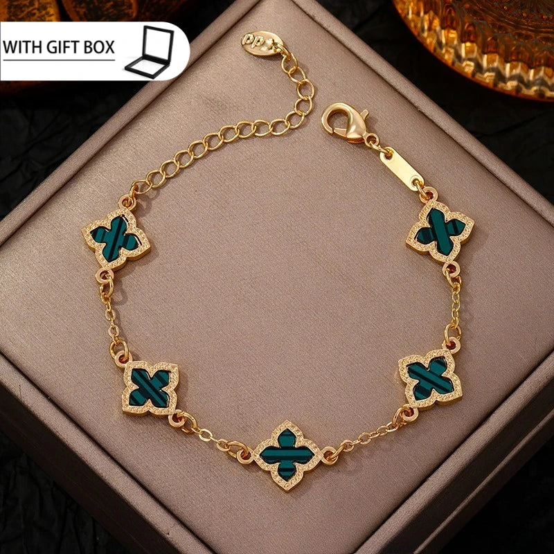Bracelet Trèfle Porte-Bonheur Plaqué Or – Femme