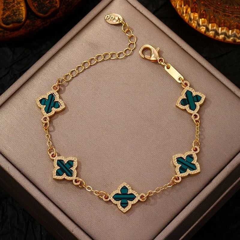 Bracelet Trèfle Porte-Bonheur Plaqué Or – Femme